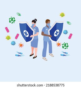Virus germs and bacteria protection isometric 3d vector illustration concept for banner, website, illustration, landing page, flyer, etc.