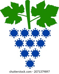Virus-Trauben-Strauchsymbol mit flachem Stil. Einziger Vektorvirus-Traubenkernbild auf weißem Hintergrund.