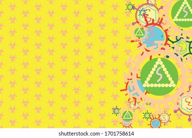 gráfico de virus en el vector de fondo del patrón de peligro biológico del signo de advertencia