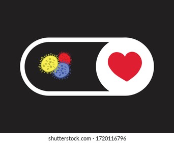 Virus heart sign switch. Dark background. 