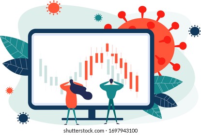 Virus hits market. Shares fall down. Markets plunging. Economic fallout. 2019 Novel Coronavirus outbreak. 2019-nCoV. Covid-19.Stock Market Failure from Coronavirus Attack. World Investment Price Fall 