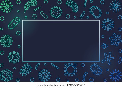 Virus horizontal colorful frame or background with place for your text. Vector concept illustration in thin line style on dark background