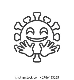 Virus hugging face emoji line icon. linear style sign for mobile concept and web design. Hugging coronavirus emoticon outline vector icon. Symbol, logo illustration. Vector graphics