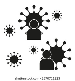 Virus and human icons. Pandemic concept illustration. Infection spreading symbol. Black vector outlines.