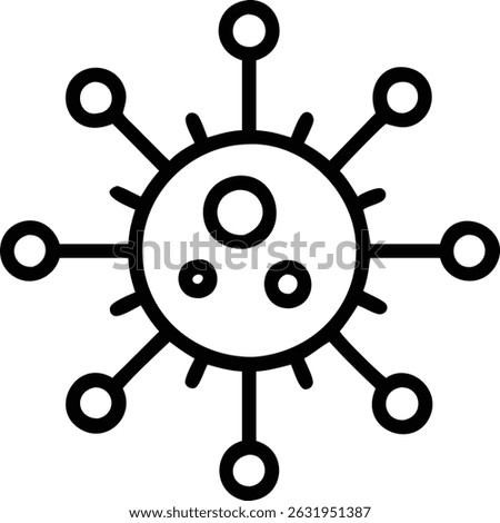 Virus icon, black outline icon of microbe or bug shape with spikes, corona virus symbol for infection or malware