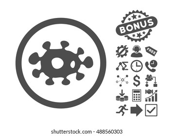 Virus icon with bonus pictures. Vector illustration style is flat iconic symbols, gray color, white background.