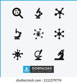Virus icon. collection of 9 virus filled icons such as microscope. editable virus icons for web and mobile.
