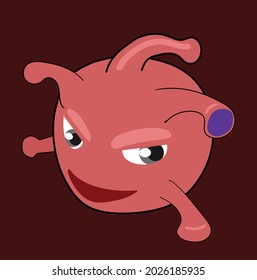 Virus icon of Covid-19 cute shape on isolated red background.
