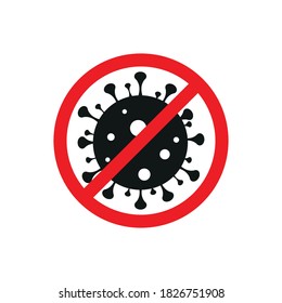 Virus icon in a crossed-out red circle. Simple vector illustration on a white background.