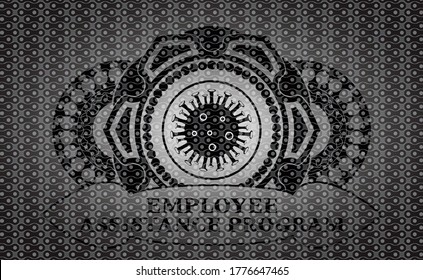 Virus Icon And Employee Assistance Program Text Dark Abstract Realistic Badge. Pattern Chic Background. Artistic Illustration. 