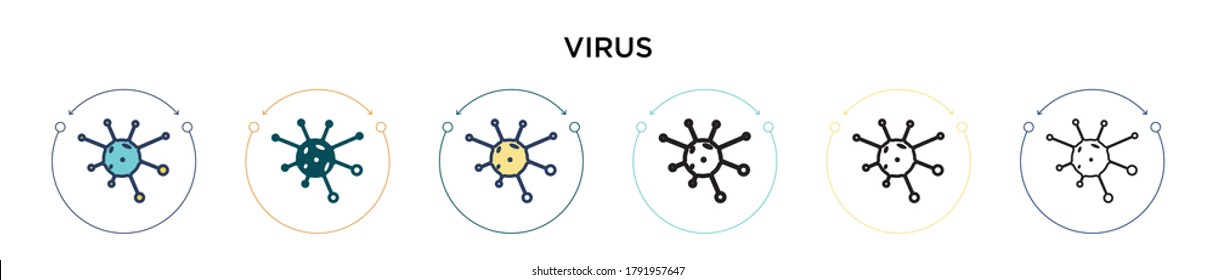 Icono de virus en el estilo relleno, delgado, contorno y trazo. Ilustración vectorial de dos diseños de iconos vectoriales de virus de color y negro se pueden utilizar para móviles, ui, web
