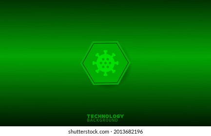 Virus icon in green hexagon with green background.
