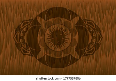 Virus icon inside Brown emblem. Virus classic background. Vector illustration. 