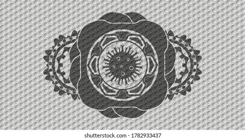 Virus icon inside grey color shiny hexagon pattern realistic badge. Trendy graceful background. Illustration. 