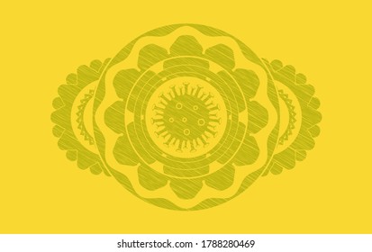 Virus icon inside Yellow stroke realistic badge. Lemon fashionable background. Intense illustration. 