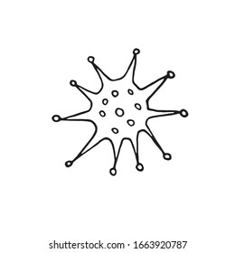 Icono de virus. La infección de bacterias virales moléculas. Coronavirus. Prueba de infección por laboratorio de la gripe. Dibujo manual monocromo del contorno del doodle