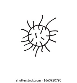 Icono de virus. La infección de bacterias virales moléculas. Coronavirus. Prueba de infección por laboratorio de la gripe. Dibujo manual monocromo del contorno del doodle