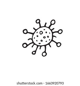 Virus icon. The Molecule viral bacteria infection. Coronavirus. Flu laboratory infection test. Contour doodle outline monochrome vector hand drawn