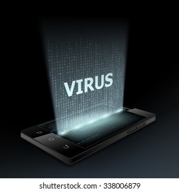 Virus icon on the smartphone screen. Hologram. Stock vector illustration.