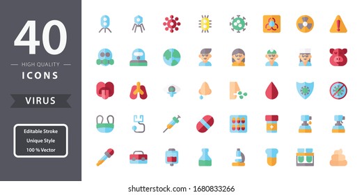 Virus icon pack in flat style. Modern design icon, symbol, logo and illustration. Vector graphics illustration and editable stroke. Good to use as health care and medical graphic asset.