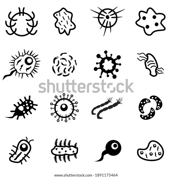 Virus Icon set, Bacteria, microbes\
illustration vector symbol template on white\
background