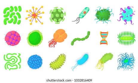 Virus icon set. Cartoon set of virus vector icons for web design isolated on white background