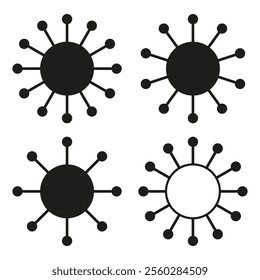 Virus icon set. Circular shape designs. Vector biological symbols. Black graphic elements.