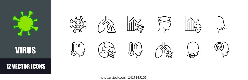 Virus icon set. Linear style. Vector icons