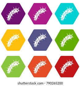 Virus icon set many color hexahedron isolated on white vector illustration