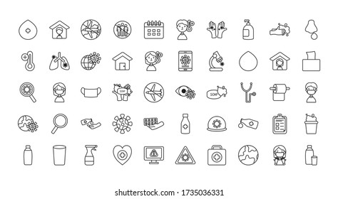 virus icon set over white background, line style, vector illustration
