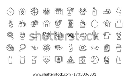 virus icon set over white background, line style, vector illustration