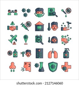 Virus icon set vector flat line for website, mobile app, presentation, social media.