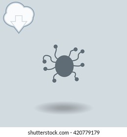 Virus icon with shadow. Cloud of download with arrow.