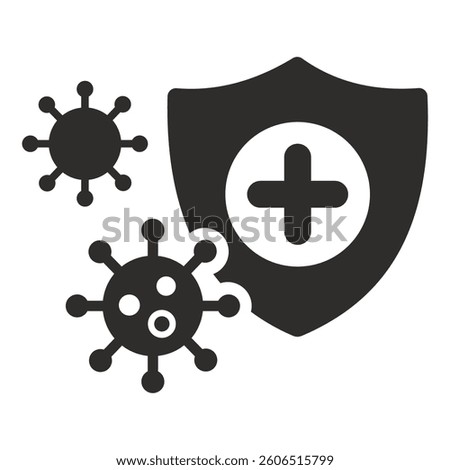 virus icon, shield symbol, flat vector illustration on white background