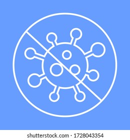 Signo de detención del icono de virus. Pictograma simple de línea vectorial. Etiqueta redonda azul.
