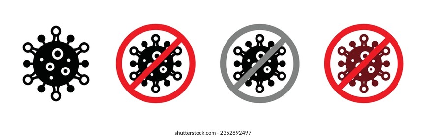 Símbolo de icono de virus en línea y plano. Señal de detención del Coronavirus. Covid 19, bacteria, enfermedad, ícono de microorganismos para aplicaciones y sitios web sobre fondo blanco. Ilustración del vector de atención médica