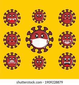 icono de virus con diversos tipos de expresión