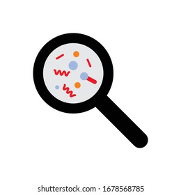 Virus icon. Vector illustration of viruses and bacteria seen with a magnifying glass.