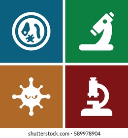 virus icons set. Set of 4 virus filled icons such as microscope, bacteria