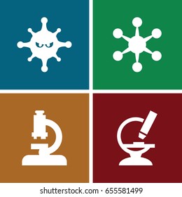 Virus icons set. set of 4 virus filled icons such as bacteria, microscope