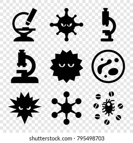Virus icons. set of 9 editable filled virus icons such as microscope, bacteria