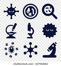 Virus icons set. set of 9 virus filled icons such as microscope, bacteria