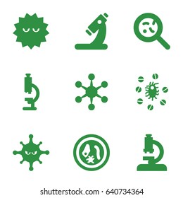 Virus icons set. set of 9 virus filled icons such as microscope, bacteria