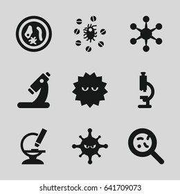 Virus icons set. set of 9 virus filled icons such as microscope, bacteria