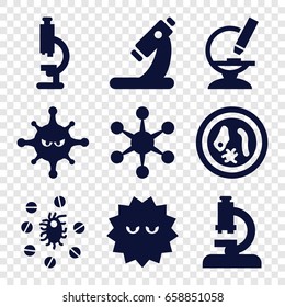 Virus icons set. set of 9 virus filled icons such as microscope, bacteria