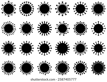 Virus icons set. Black coronavirus icons isolated on white background. Concept of pandemic virus. Vector illustration