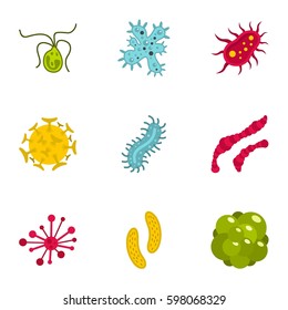 Virus icons set. Flat illustration of 9 virus vector icons for web