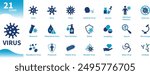 Virus icons. Set of icons for infectious diseases, microorganisms, scientific research, medical, health, medicine, vaccines. Solid vector icon