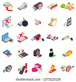 Virus icons set. Isometric set of 25 virus vector icons for web isolated on white background