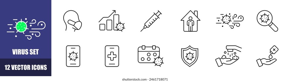 Virus icons set. Linear style. Vector icons